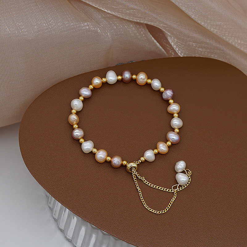Natural Freshwater Pearl Jade Designer bracelet Bracelet for Madam Women Fashion Simple Elegant Pull-String Pink Pearl Bracelet Jewelry