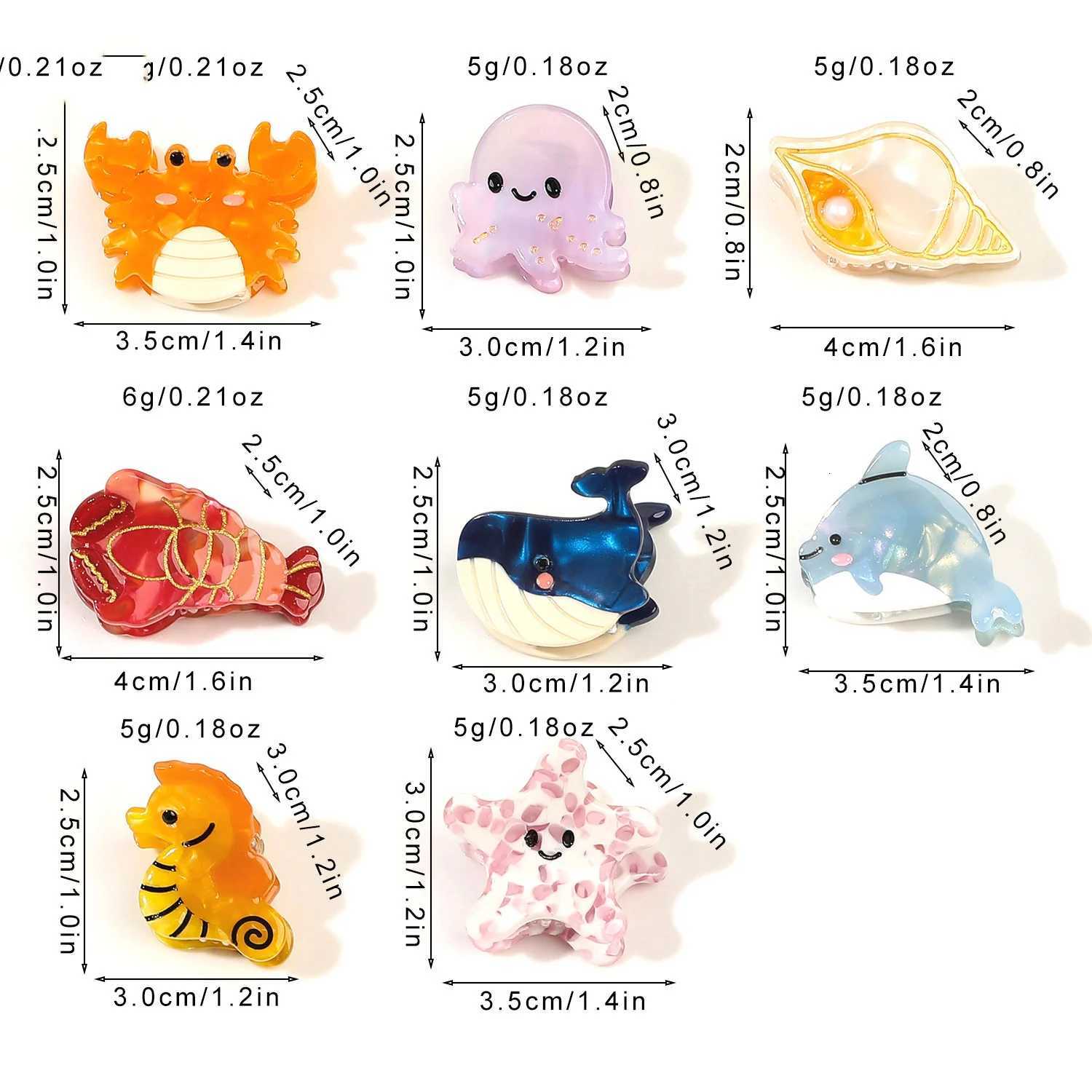 Small Delicate Cute Childs Acetate Hair Clips Cartoon Whale Seahorse Crab Starfish Hairpins Side Bangs Girls Hair Accessories R250730