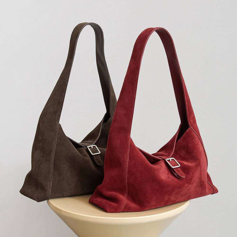 Suede Women's Armpit Tote 2025 New Niche Design Large Capacity Vintage Frosted Cowhide Simple Hand-Laundry Shoulder Bag