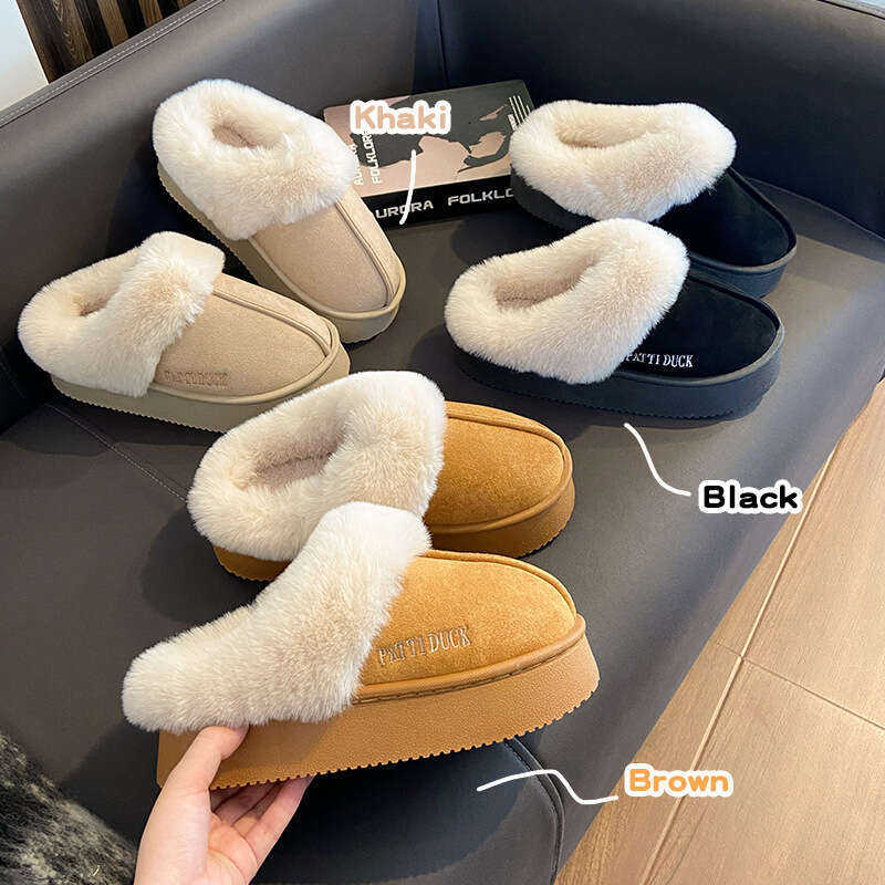 Suede Cotton for Women, Outdoor Wear, Autumn and Winter 2024 New Thick-Soled Indoor Warm Non-Slip Furry Slippers