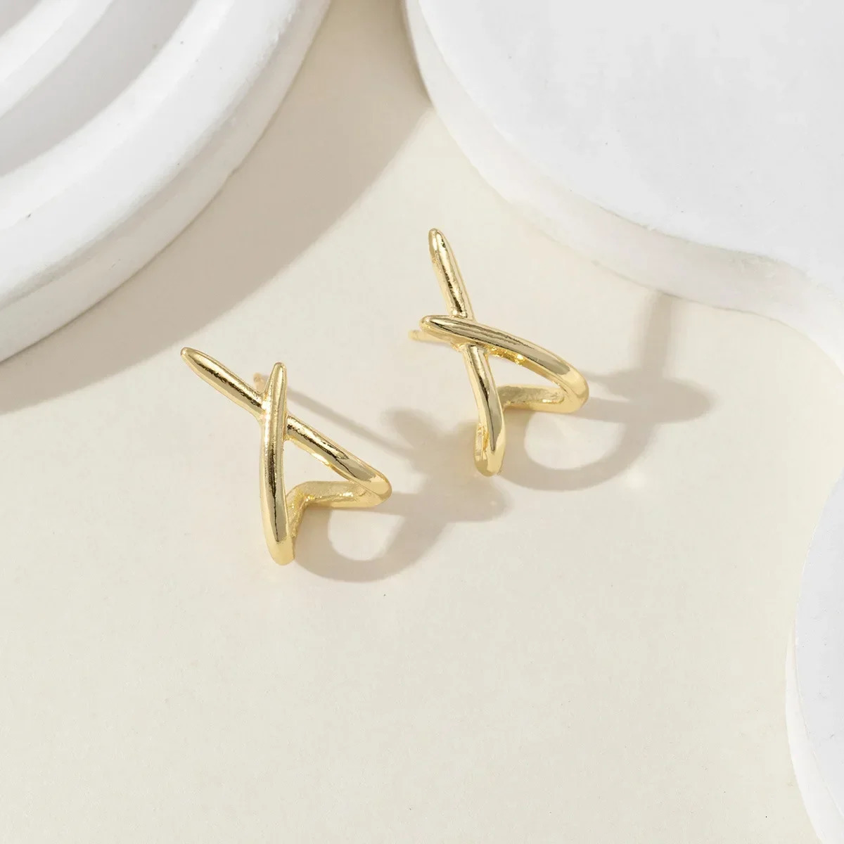 LATS Trendy Gold Color Cross Stud Earrings for Women Dainty Simple Minimalist Earring Fashion Jewelry Party Gifts Wholesale 250729