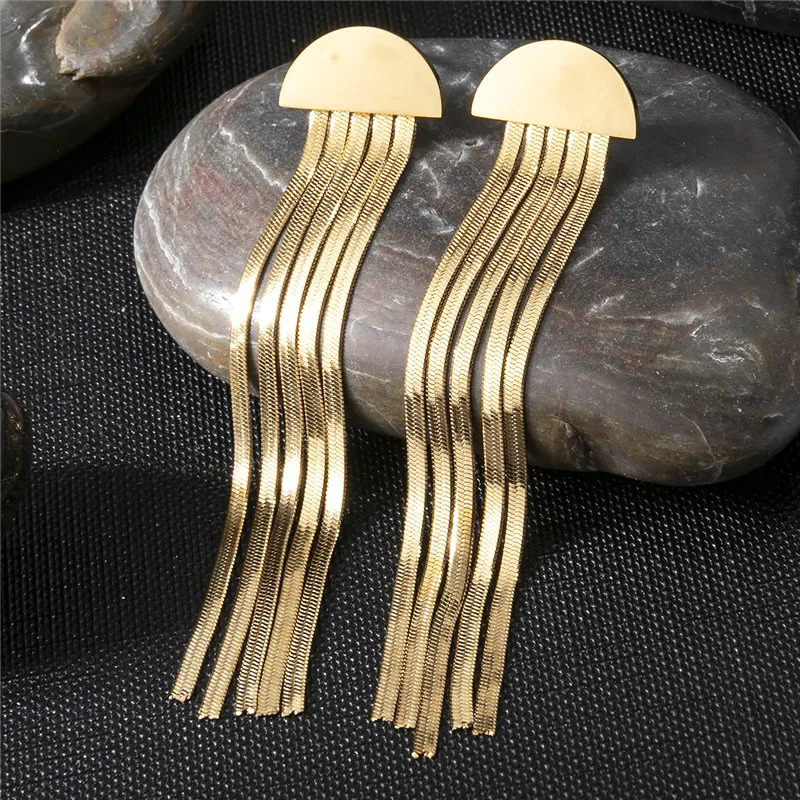 Stainless Steel Earring Fashion Geometric Long Tassel Chain Drop Earrings for Women Minimalism Dangle Earings Kpop Jewelry 250730