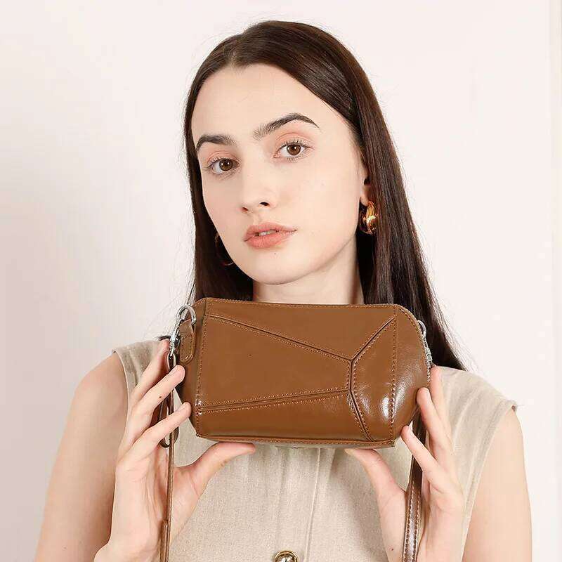 Retro Geometric Splicing Women's Premium 2025 New Genuine Leather Bag, Versatile Fashion Single Shoulder Crossbody Bag