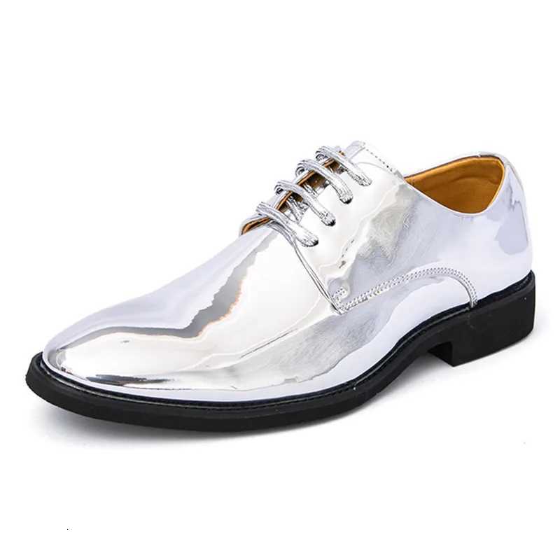 Fion New Gold Silver Glossy Patent Leather Lace Up Derby Shoes For Men Formal Wedding Gro Pr Flats Zapatillas Hbre Y250730