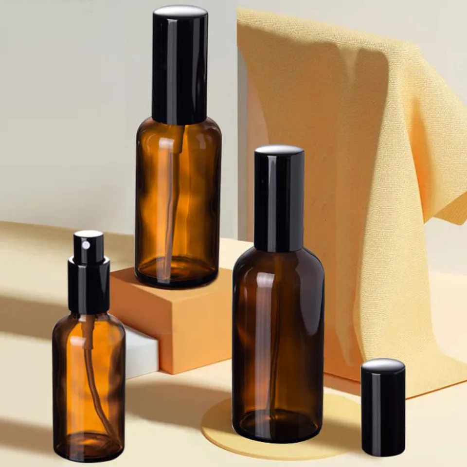 10PCS 30ml 50ml 100ml Essential Oil Spray Bottle Amber Fine Mist Perfume Atomizer Refillable Glass Bottles Empty bottle shampoo 250726