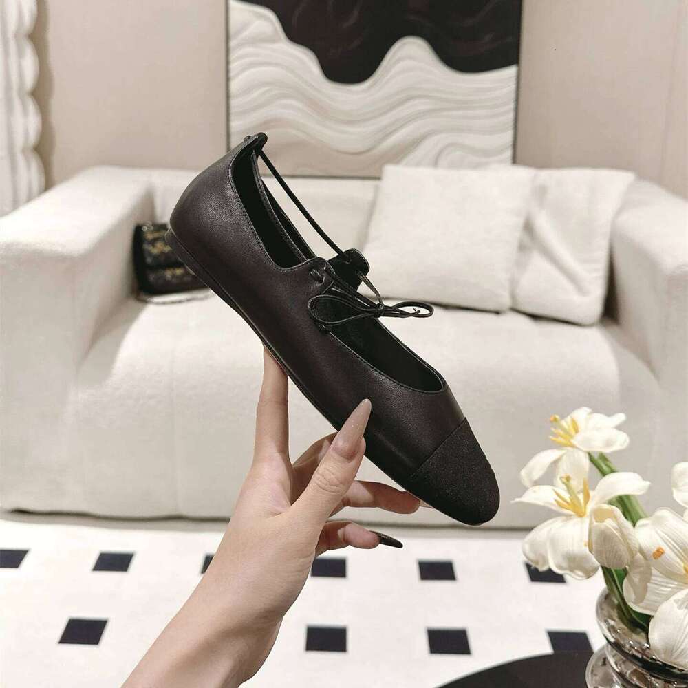 Women Size35-42 Genuine Leather Ballet Flats Butterfly Knot Round Toe Lace Up Leisure Designer Shoes Zapatillas De Mujer 8df
