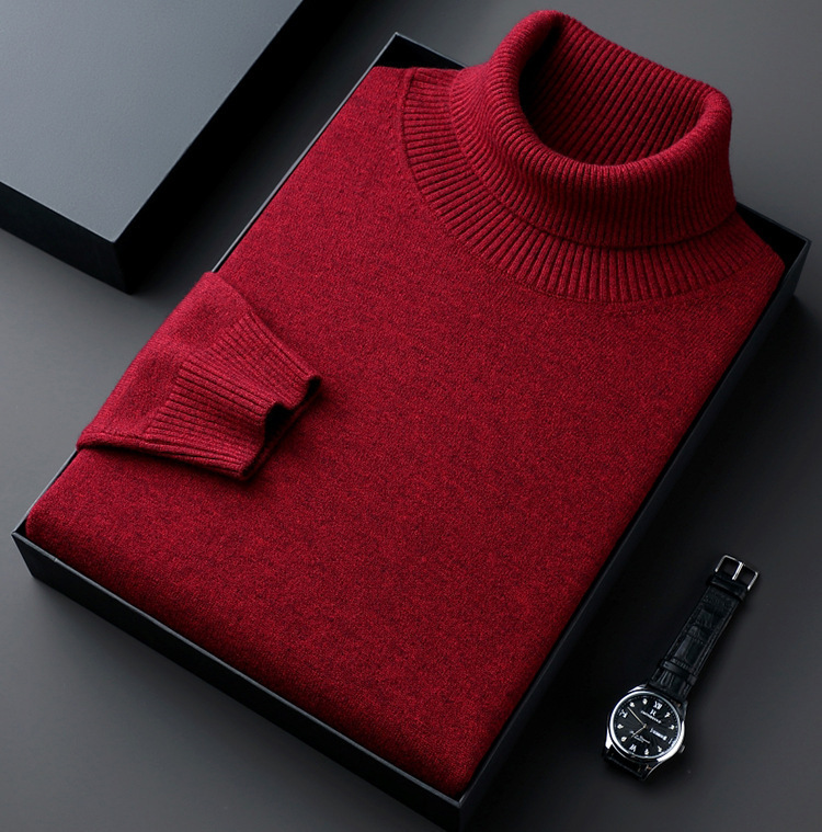 Autumn Mens High Quality Knitted Turtleneck Sweater Slim Fit Long Sleeve Anti-pilling Pullover Solid Color Trend Men Streetwea