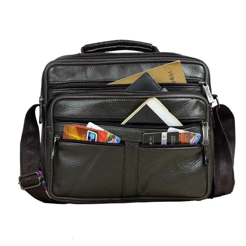 Coffee Men Genuine Leather Shoulder Bag Male Cowhide Leather Handbags Mens Large Zipper Messenger Bag Travel Tablet Bag Tote Y250730