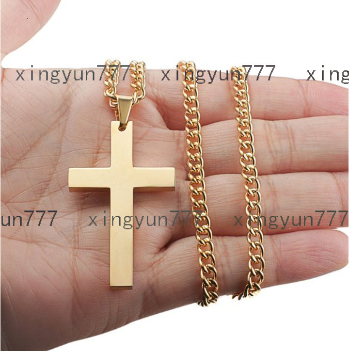 Hot Sale Simple Cross Pendant Necklace 18K Gold-plated Titanium Steel Stainless Steel Cross Necklace Men Women Jewelry Wholesale