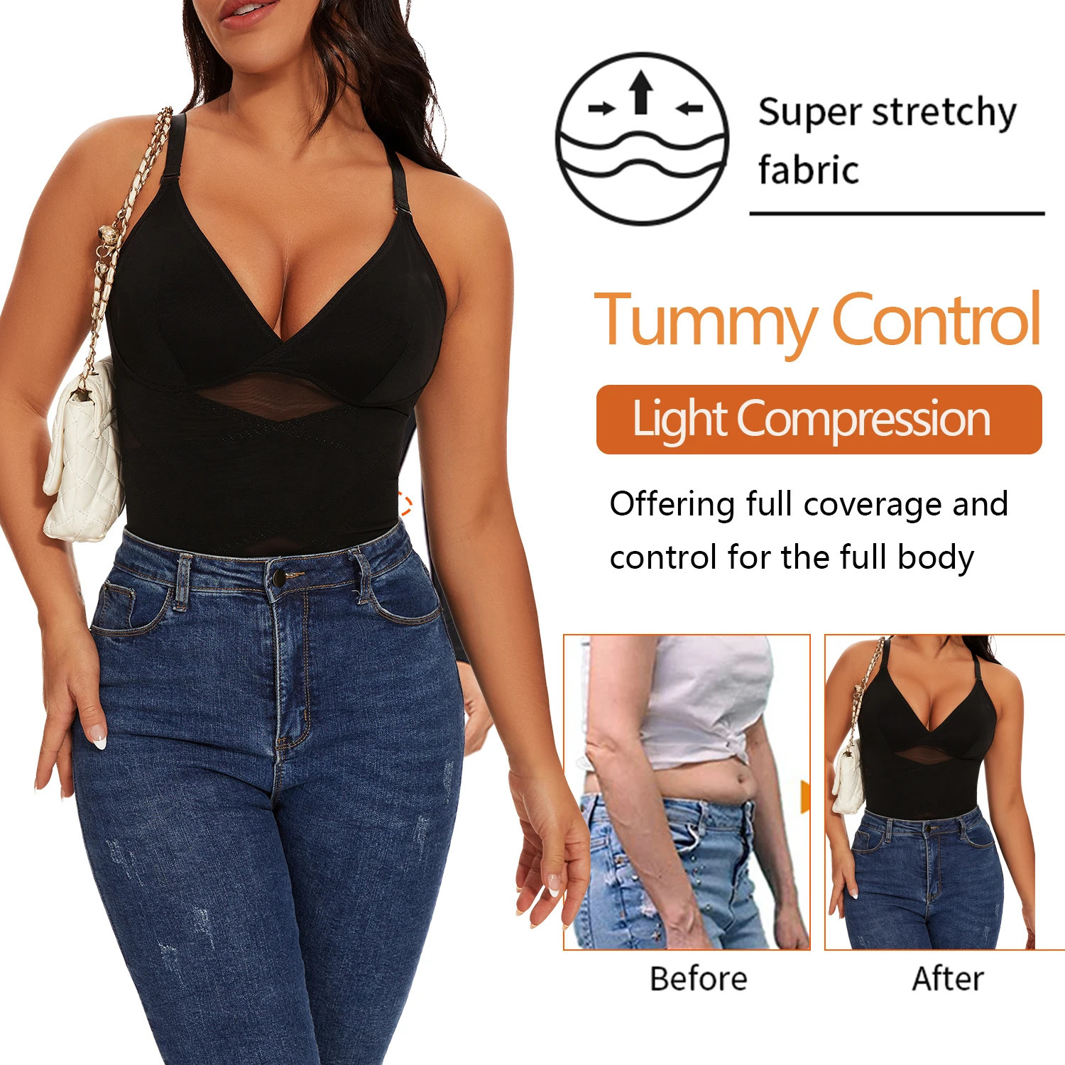 Womens Mesh Body Shaper Tummy Control Shapewear Tank Tops Compression Cami Summer Tops Deep V-neck Camisoles Slimming S-3XL 250726