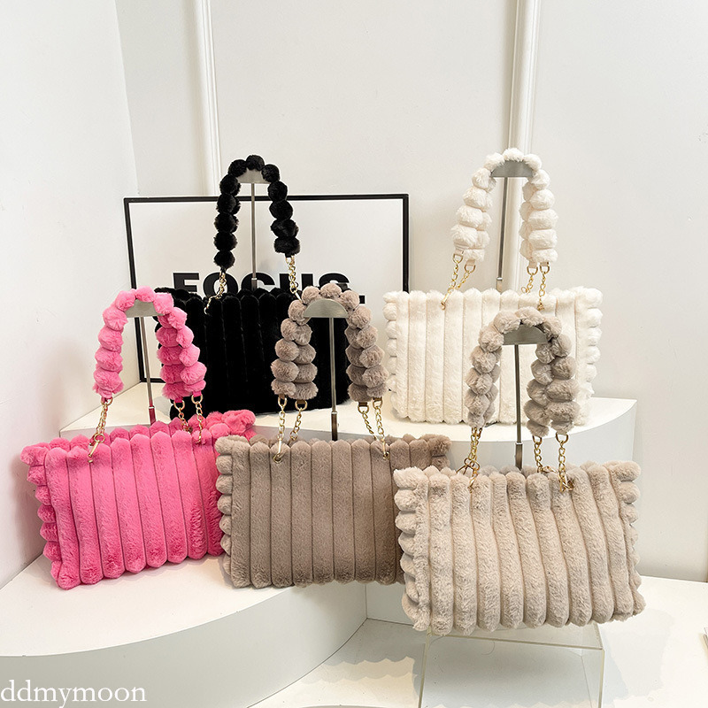 Plush for Women 2024 New Korean Version Large Capacity Sweet Chain Tote Casual Fashion Handbag Shoulder Bag ddmymoon