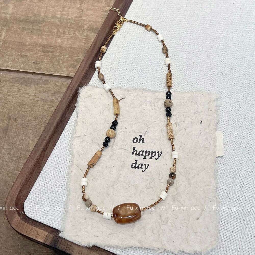 FX New Melad Natural Stone Beaded Necklace Light Niche Style Collarbone Chain High-end Versatile Choker d15