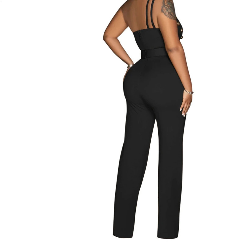 Women Jumpsuits Sexy Sleeveless Slim Fit Overalls Backless Wide Leg Long Pants Tight Waist Belt Rompers Elegant Splice 250730