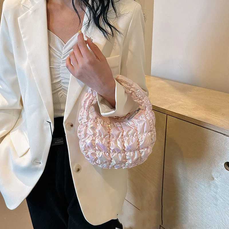 Korea Pleated Silver Cloud Bag 2024 fashionable Armpit Mini Handbag Ruched Designer Tote Bag Solid Color Top Handle Bags Y250730