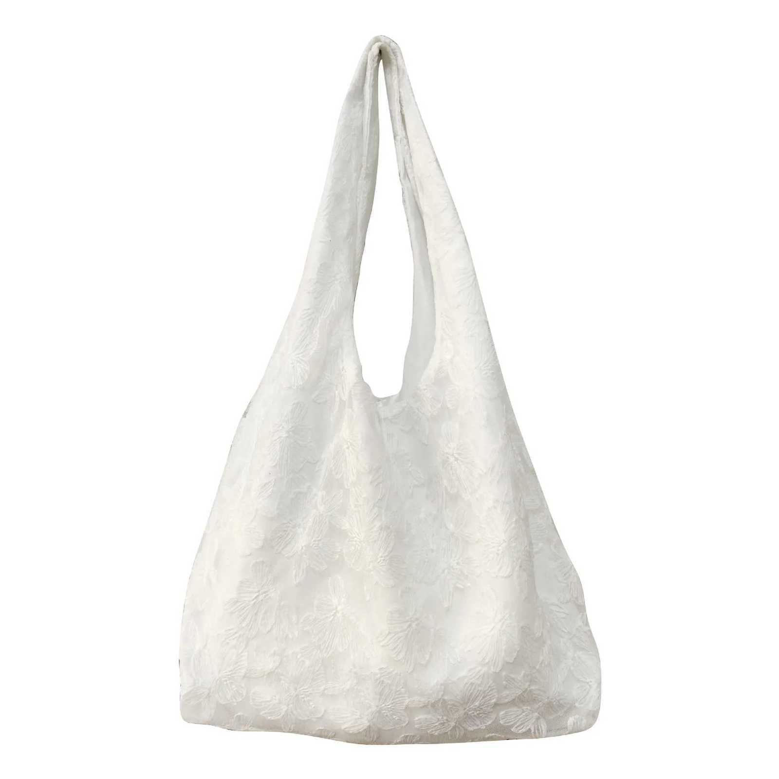 Lace Flowers Women Shoulder Bag Thin Polyester Ladies Shopping Handbags Solid Color Girs Book Bags Casual Female Travel Tote Y250730
