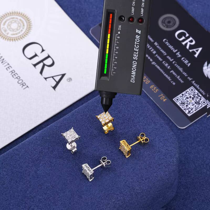 Wholesale Rapper 925 Sterling Silver Waterproof Baguette Moissanite Square Shaped Stud Earring Hip Hop Party Jewelry