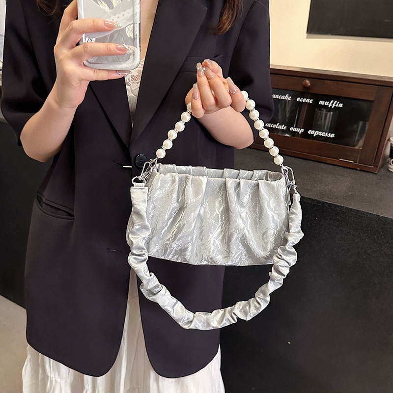 Textured Pearl Wrinkle Cloud Underarm for Women 2024 New Summer Niche Versatile Single Shoulder Crossbody Small Square Bag ddmymoon