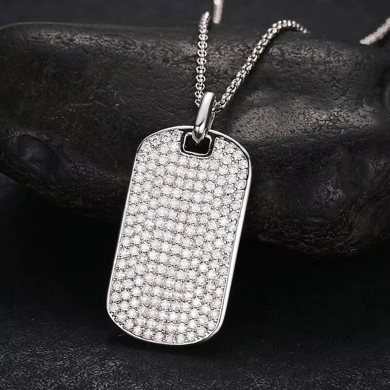 Iced Out White Gold Plated 925 Sterling Silver VVS Moissanite Diamond Tag Pendant Necklace for Men Women