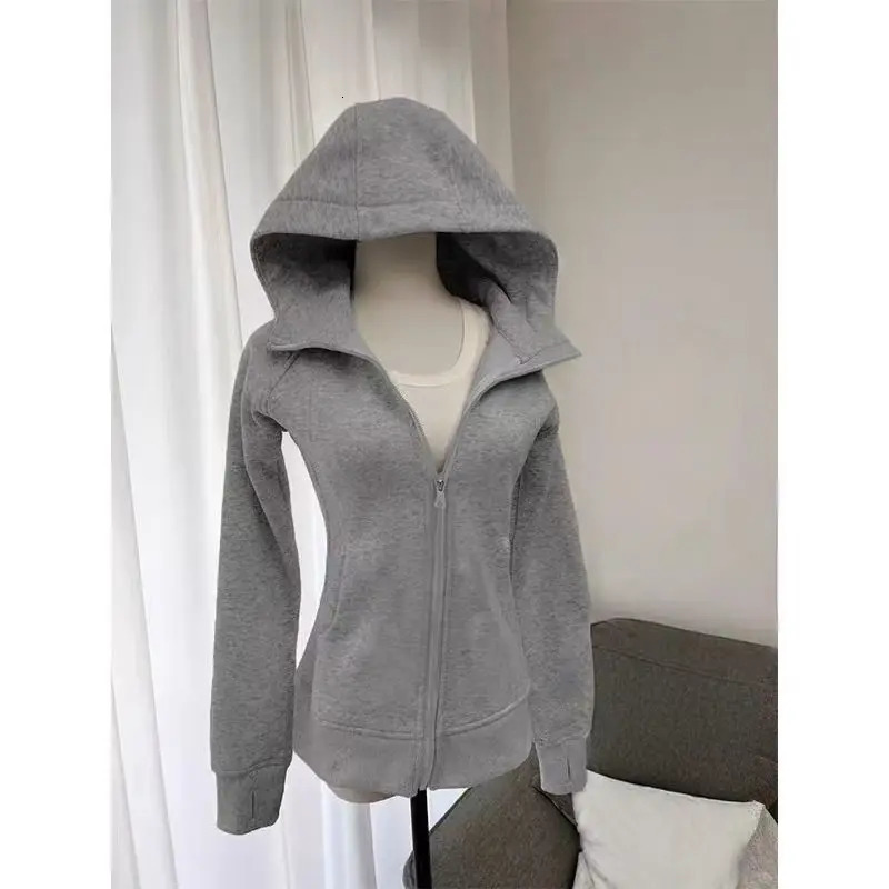Fashion Casual Vintage Hooded Coat Harajuku Chic Long Sleeve Zipper Skinny Tops Women Retro Slim n Yoga Wear Clothing 250731