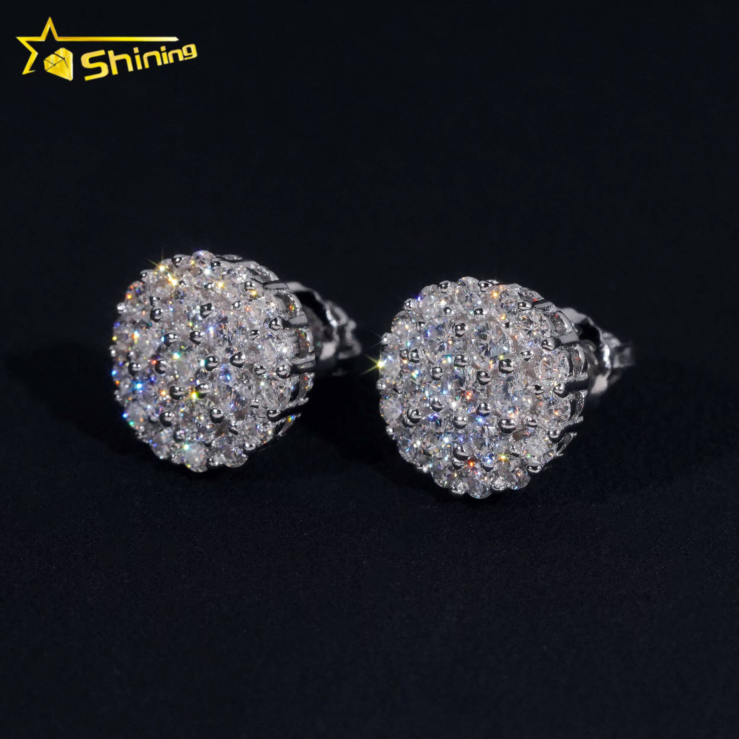 Pass Diamond Tester GRA Certified Stocks VVS Diamond Fully Iced Out 925 Silver Jewelry Moissanite Stud Earrings