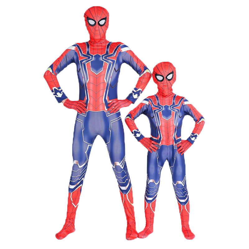 Parent-child red and blue hero style one-piece tight-fitting dress for children and adults, Halloween party cosplay performance costume