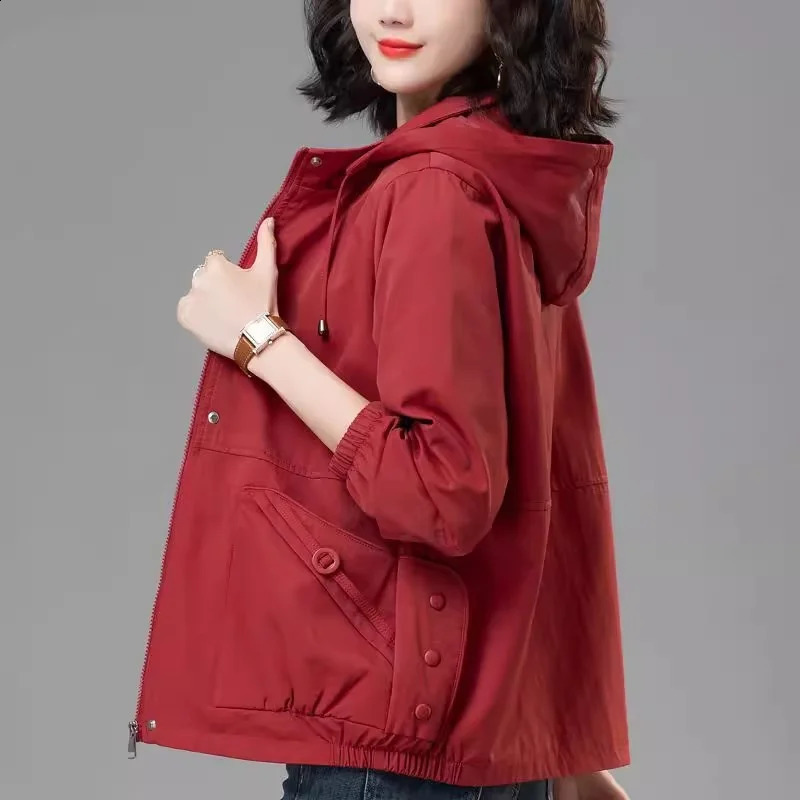 4XL Leisure Womens Short Jacket Spring And Autumn Trench Loose Oversized Middle-Aged Mother Hooded Baseball Jacket Top 250728