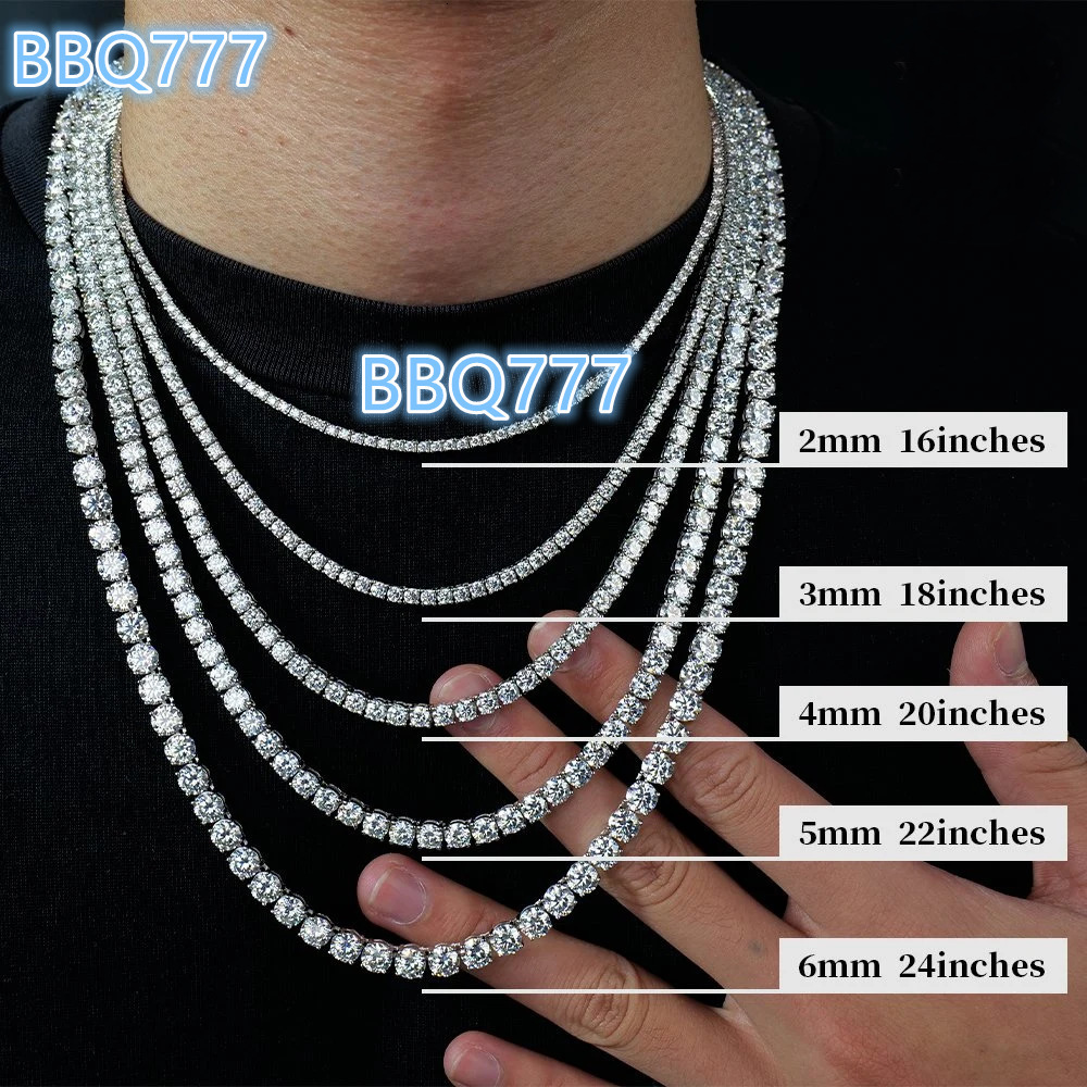 Fashion Jewelry Moissanite Tennis Chain Necklace 925 Sterling Silver 2-5mm Spot Wholesale Four Prong Tennis Chain Bracelet