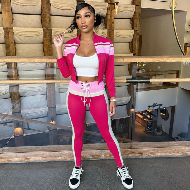 Women Tracksuits Two Pieces Set 2026 New Fashion Street Clothing Color Block Long Sleeve Zipper Cardigan Sports Casual Long Pants Sportwear 4 Colors