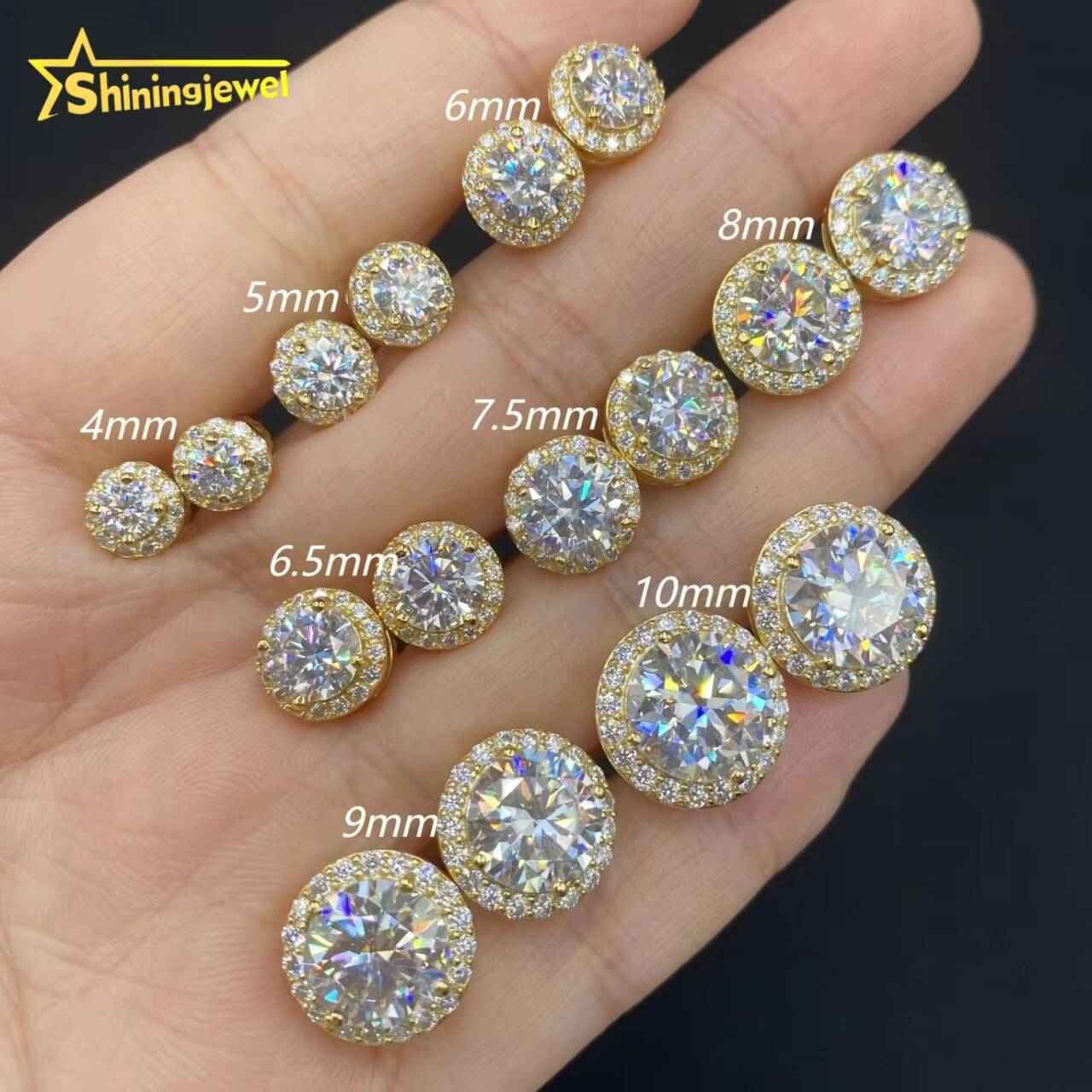Full Range of Size Hot Sale Hip Hop Jewelry Bezel Setting Ear Studs 925 Sterling Silver VVS Moissanite Stud Earrings Mens Women