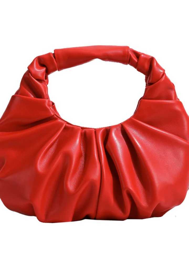 Korean Popular Cloud Bag Red Pleated Bridesmaid Bag New Womens Handbag Small Dumpling Bags Hobos Purse Bolsas Y250730
