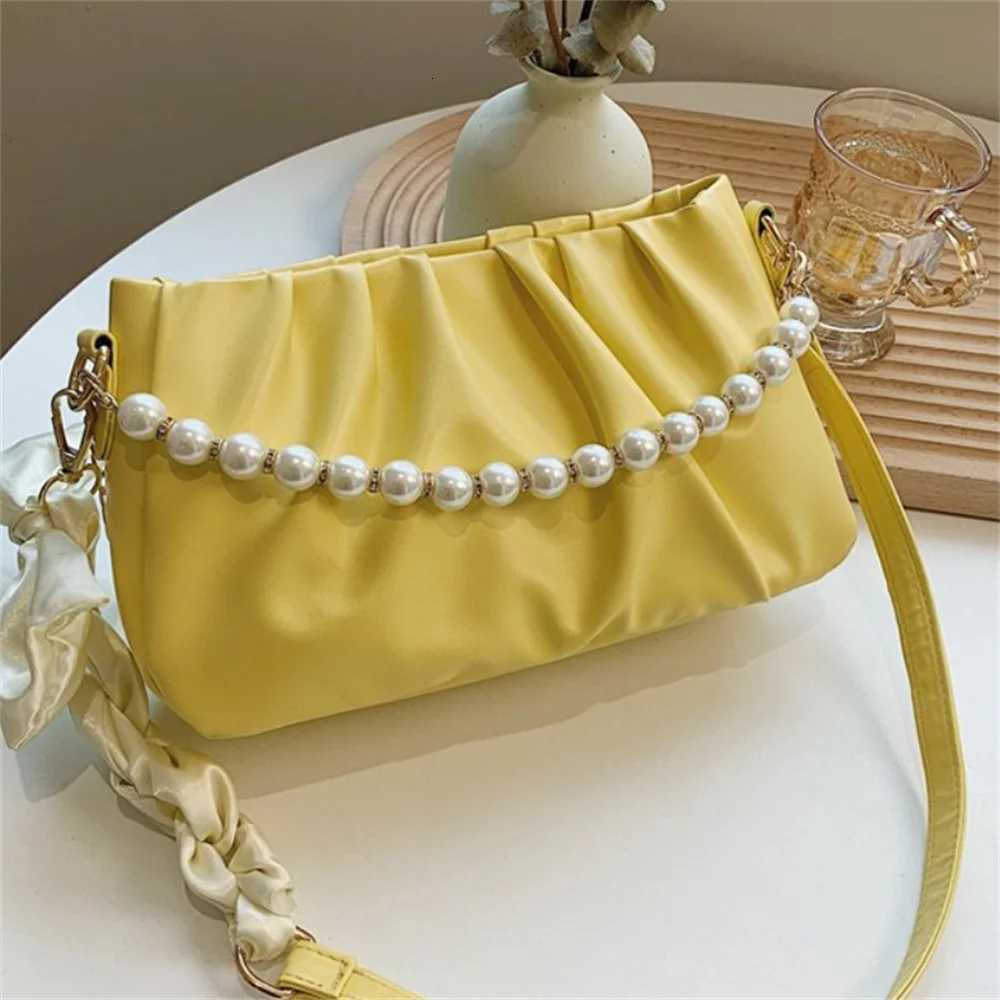 Fashion Pleated Handbags For Women Pu Pearl Bags Crossbody Bags Shopping Shoulder Bag Female Hand Bag Y250730