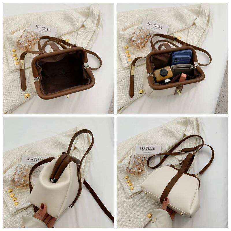 Retro ell aped Crossbody Women's Handbag Ins Sle Soft PU Leather Korean Faion Pure Color Lo Bule Clutch Bag