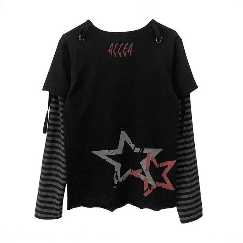 90s Y2K Aesthetic T-shirt Emo Scene Skull Dark Graphic Long Sleeve T Shirt Women Punk Cartoon Harajuku Tee Kawaii Top 250725