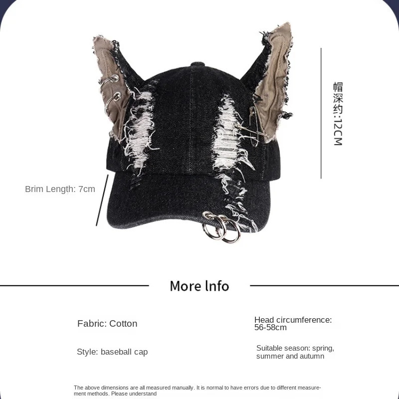 Y2k Girl Graffiti Jeans Rabbit Ears Cowboy Baseball Hat Wash Graffiti Hip Hop Cap Women Men Party Team Baseball Cap 250730