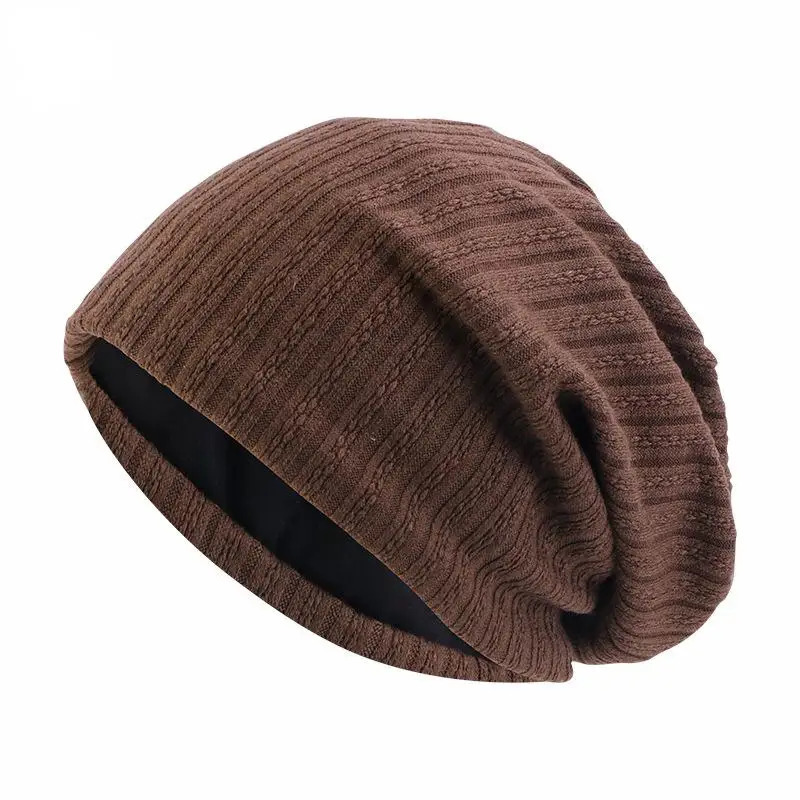 Spring Autumn and Early Winter Cotton Solid Color Wheat Spike Pattern Double Layer Skullies Beanies 250730