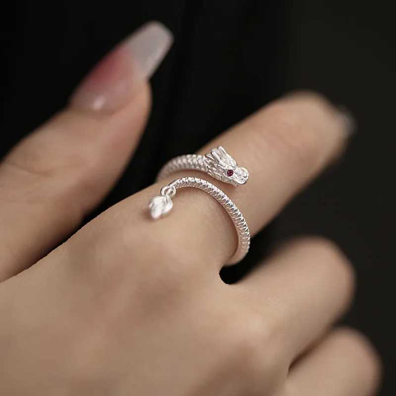 925 Sterling Silver Long Dragon Ring for Women Girl Irregular Texture Red Zircon Jewelry New Year Gift Dropshipping y250730