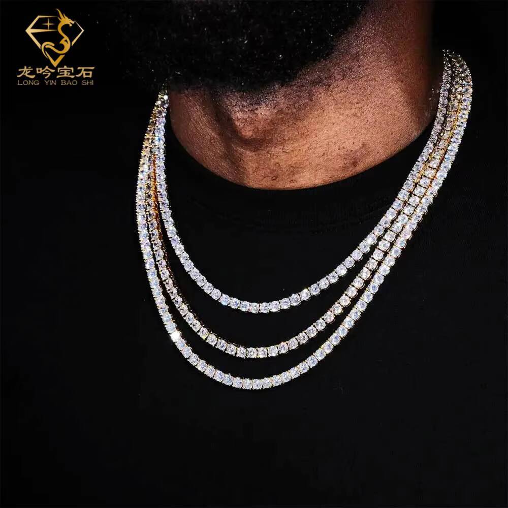 In Stock Unique Moissanite Diamond Tennis Necklace Round ice Link Chain 1CT 18inch