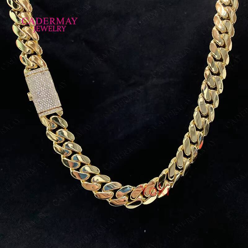 Hip Hop Heavy 250g Gold Chain Necklace 14mm 925 Silver 14k Gold Plated Smooth Miami Cuban Link Chain With Long Moissanite Clasp