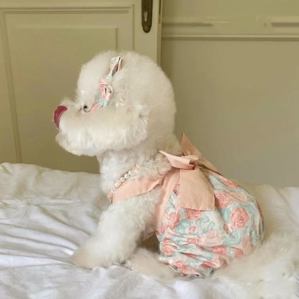 t865 Dog summer sun protection clothes Teddy Bichon small dog pet thin spring and summer princess floral overalls