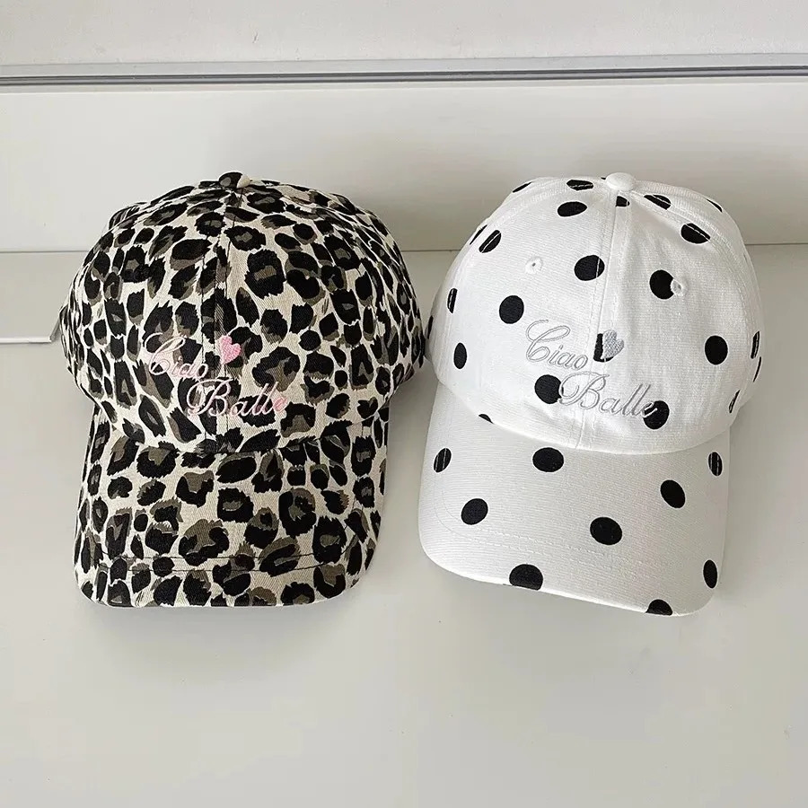 Japanese Polka Dot Leopard Print Personalized Baseball Cap Mens and Womens Summer Letter Love Embroidery Sunshade Sports Hat 250730