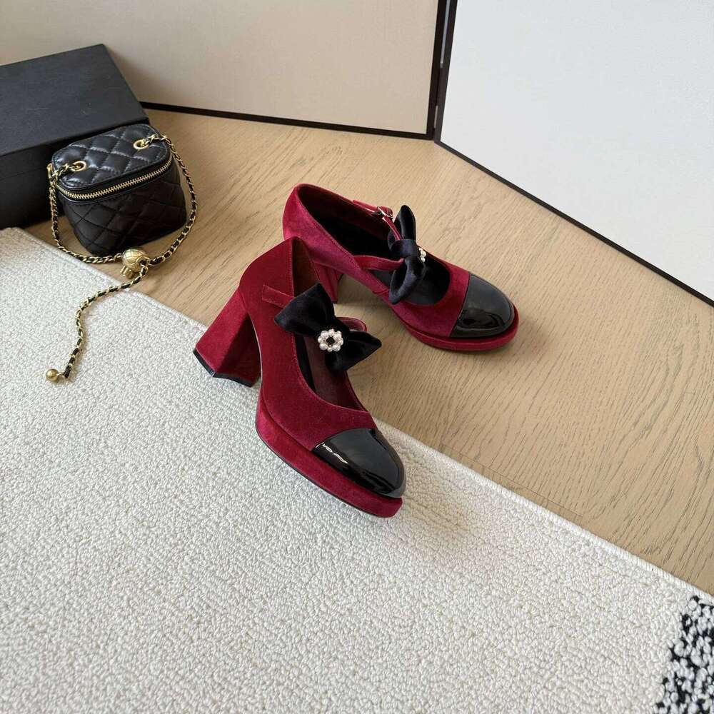 New Shoes Women Size34-41 Flannel Pumps Super High Heels Genuine Leather Butterfly Knot Pearl Flat Platform Zapatillas De Mujer 6cf