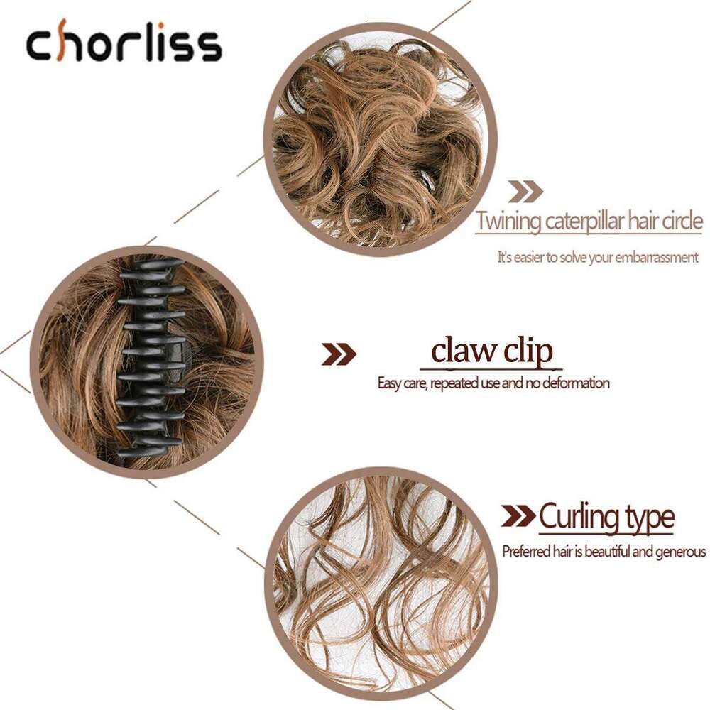 Chorliss Synthetic Claw Chignon Women Messy Curly Fluffy Bun Clip In Ponytail Hair Extensions Natural False Hairpieces