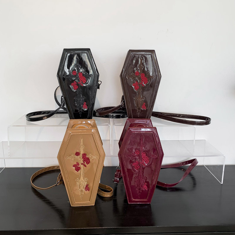 2024 New Halloween Cross PU Coffin Fashionable Unique Quirky Single Shoulder Crossbody Bag ddmymoon