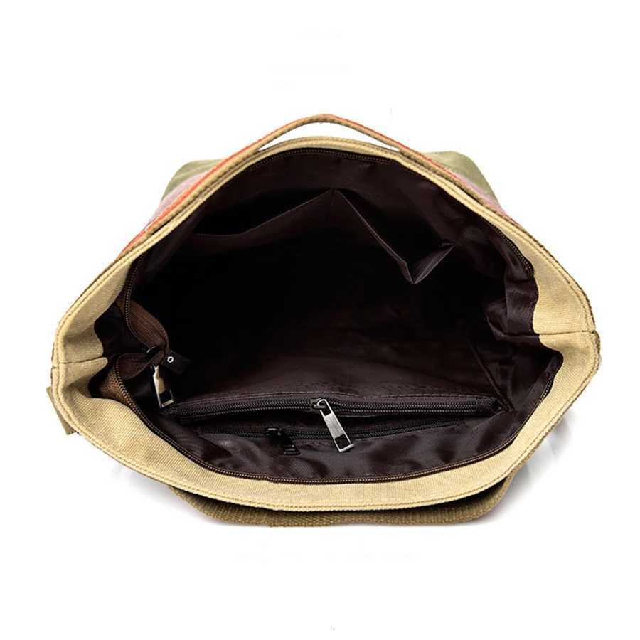 Women Casual Canvas Shoulder Bag Large Capacity Multi Pocket Crossbody Tote Simple Patchwork Rainbow Print Y250730