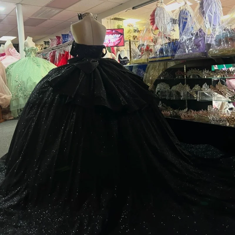 Black Shiny Quinceanera Dresses Off The Shoulder Sequin Beads Mexican Vestidos 15 De Anos Princess Party Birthday Sweet 16 Dress