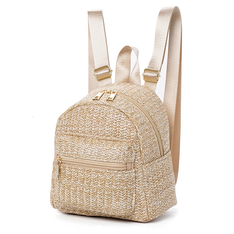 2025 Women's Backpack New Designer Double layer Zipper Casual Personalized Straw Woven Backpack
