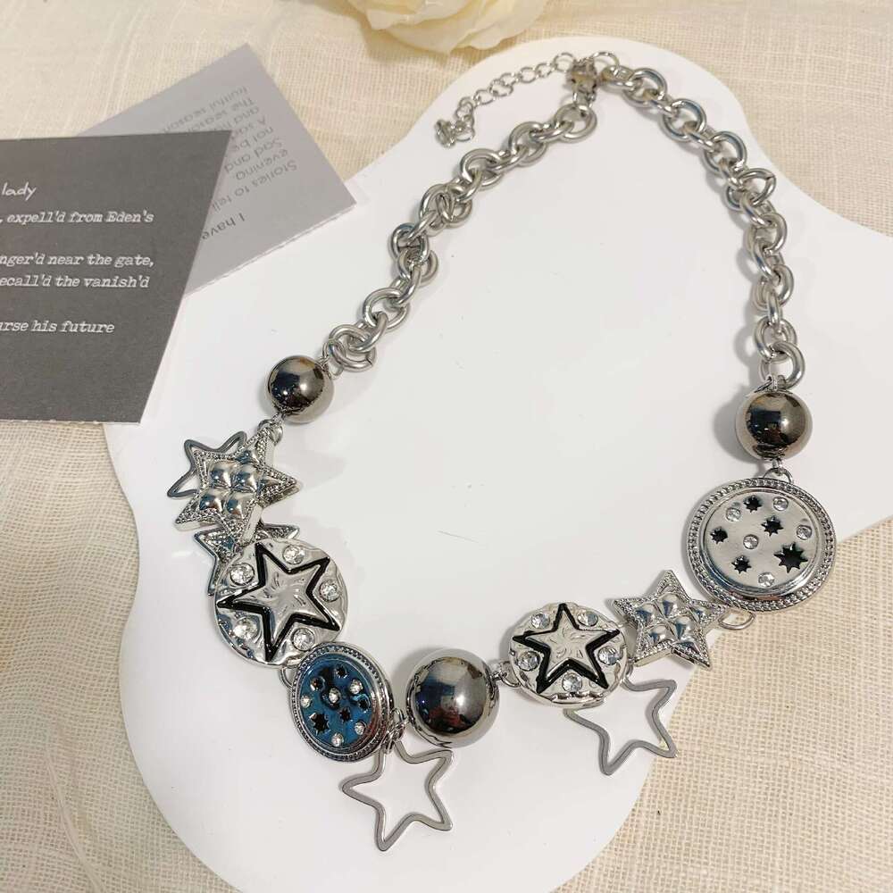 FUXIN Chinese Punk Star Titanium Steel Necklace Niche Design Exquisite Vintage Button Splicing Choker f95