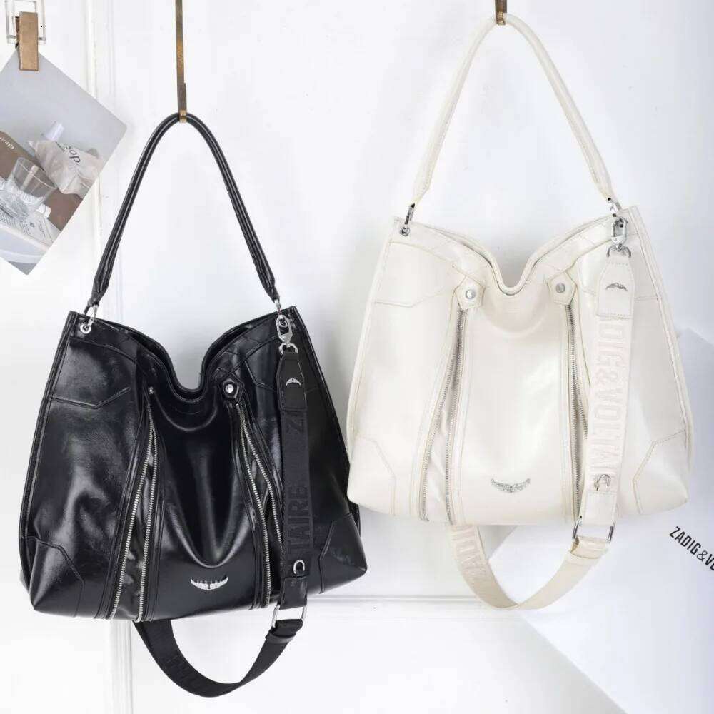 Ladies' fashion tote cracked patent leather design handbag with multiple zippers luxurious single shoulder crossbody bag OLOEY