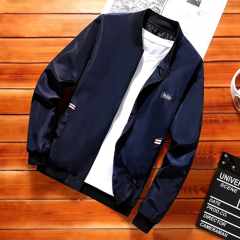 Mens Casual Long Sleeve Zipper Baseball Collar Bomber Jacket Chic And Trendy Regular Fit Windbreaker For Spring 250730