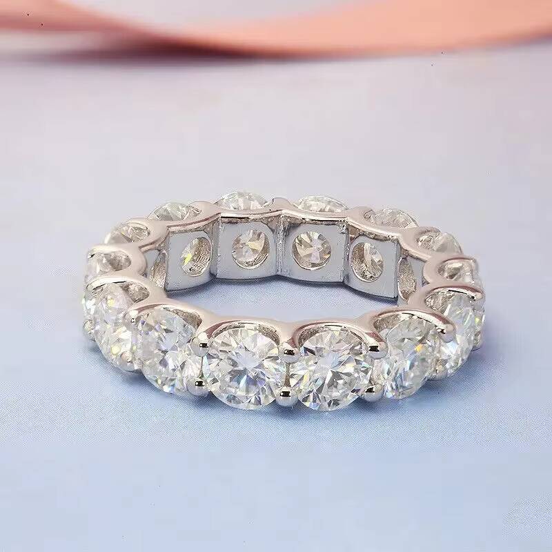 Wholesale Factory Price S925 Sterling Silver Engagement Wedding Ring VVS1 Moissanite Diamond Full Eternity Band Ring